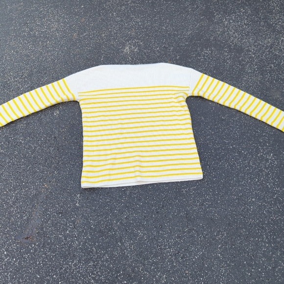 Gap Brand Boatneck Yellow/White Striped Sweater Medium Merino Wool Blend - Picture 6 of 9